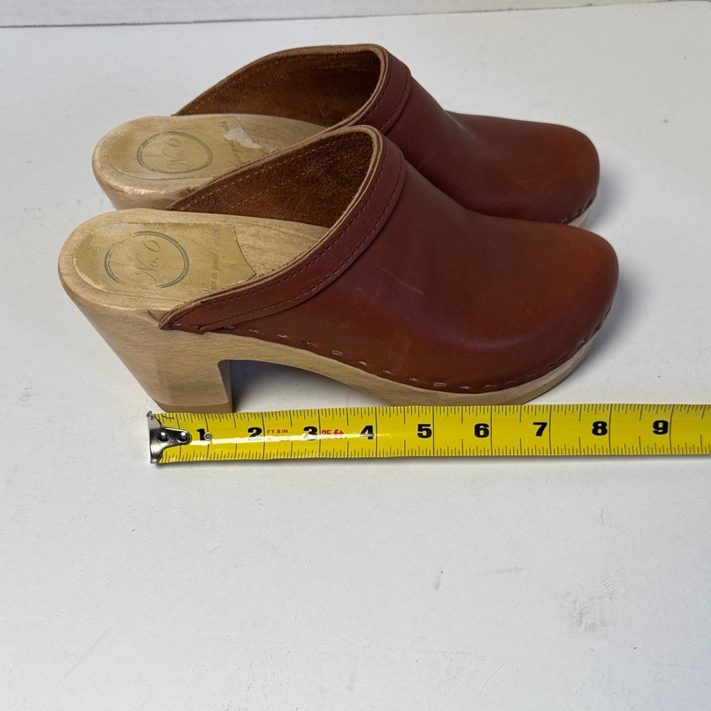NO.6 STORE Old School Clog on High Heel in Bourbon Leather Wooden 3" Heel Size38 - Picture 14 of 14
